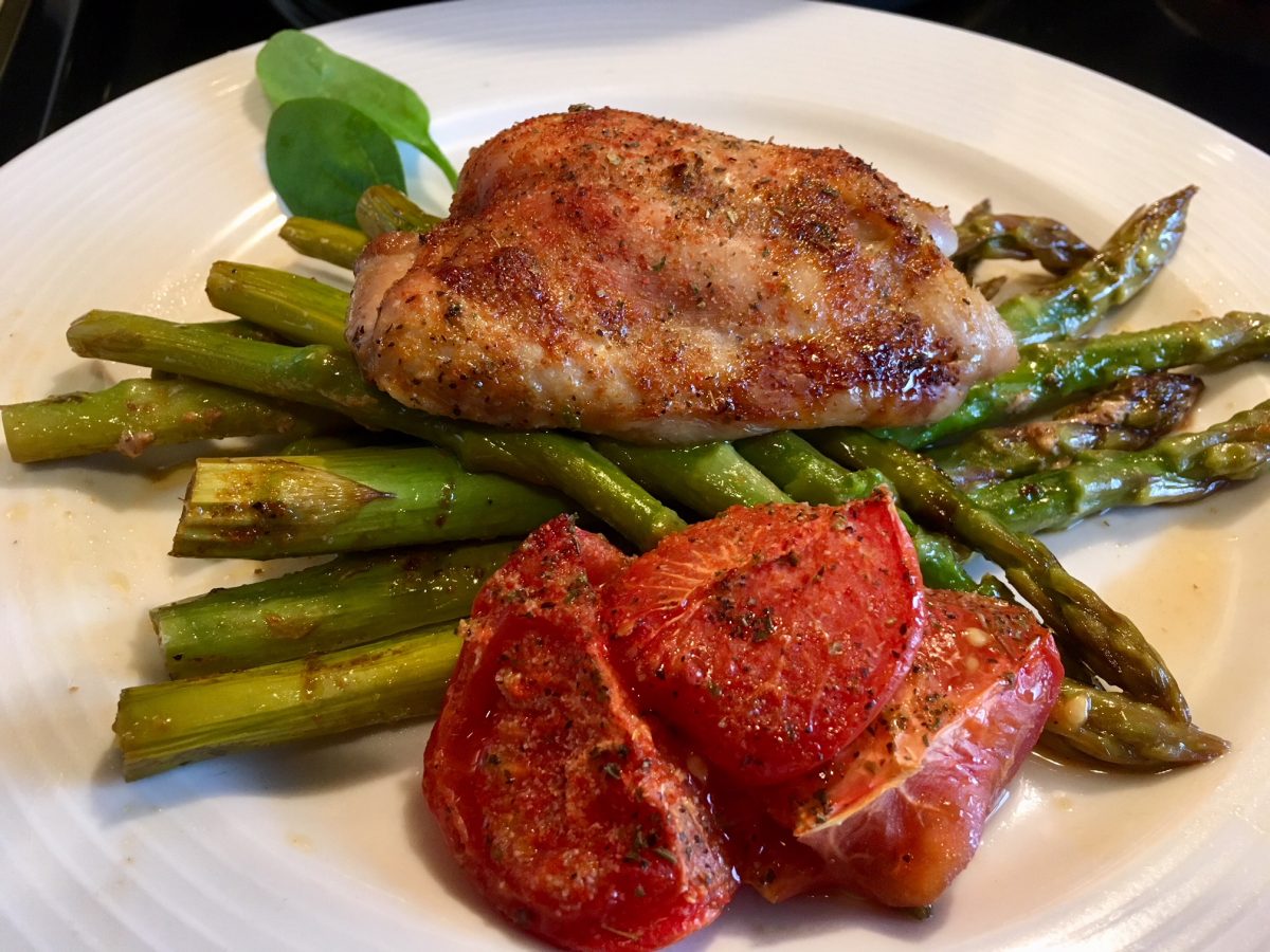 Roasted Chicken, Asparagus, & Tomato